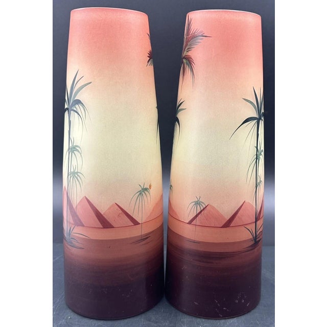 Vintage Czech Art Glass Vases Painted Egyptian Silhouette Camel Hosch or Palda For Sale - Image 6 of 14