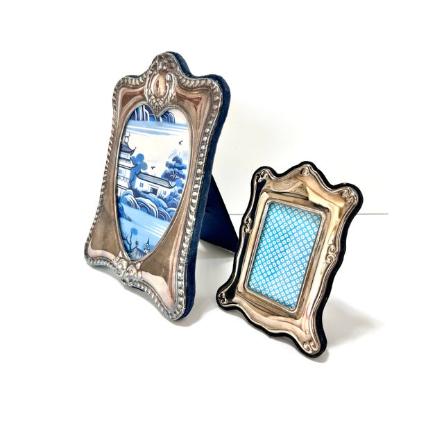 A beautiful set of silver frames with velvet backing. Dimensions Large Frame 7.5” tall 5.75” wide Image Size: 5.25” x 4”...