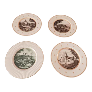 1950s Lenox Historical Sites Dinner Plates, Artist Minga Pope Patchin Ma, Ny, Ca & Ms- Set of 4