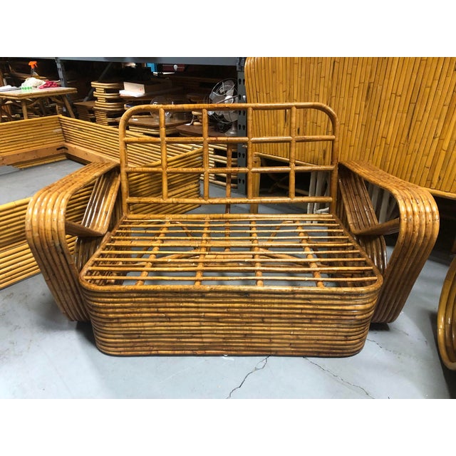 Restored MCM Six-Strand Double Triangle Pretzel Arm Tortoise Shell Rattan Settee For Sale In Los Angeles - Image 6 of 6