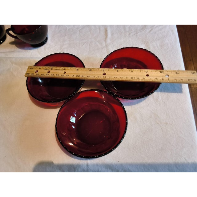 Glass Vintage Anchor Hocking Royal Ruby Red Glass Punch Bowl Set 1 Bowl & 12 Cups - 13 Pieces For Sale - Image 7 of 8