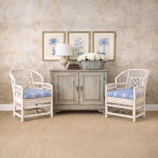 Mid 20th Century Mid-Century White Washed Chippendale Brighton Style Bamboo Arm Chairs - Pair For Sale - Image 5 of 6