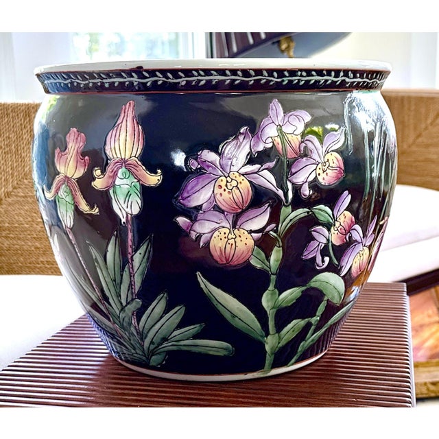Chinoiserie Vintage Chinese Porcelain Black Koi Fish Planter Bowl For Sale - Image 3 of 10