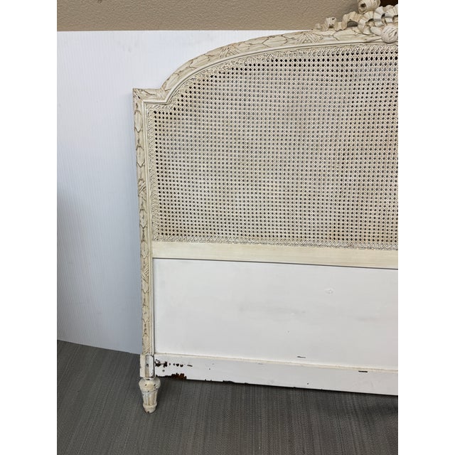 Full Size French Provincial Carved Cane Headboard, Vintage For Sale - Image 9 of 12