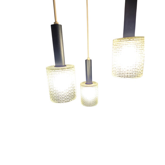 Vintage Mid-Century Modern Cylindrical Glass 3 Light Cascading Pendant Chandelier Panton Style For Sale - Image 13 of 16