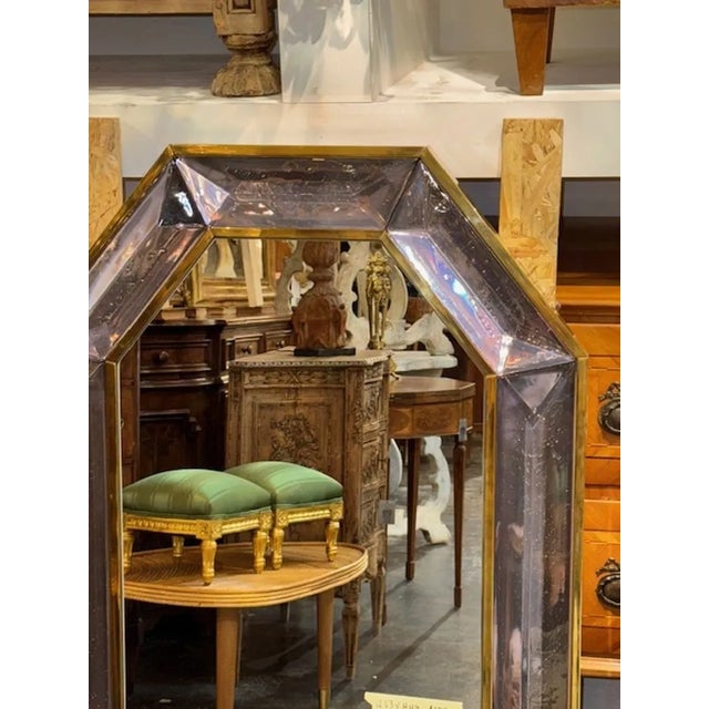Modern Murano Glass and Brass Octagonal Mirror in Lavender For Sale - Image 3 of 4