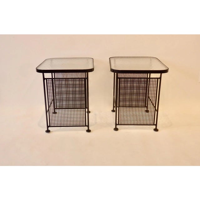 Mid-Century Modern Woodard Glass Top Wrought Iron Side Tables - A Pair For Sale - Image 3 of 11