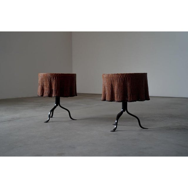 Cast Iron and Rattan Side Tables, Netherlands, 1950s, Set of 2 For Sale - Image 4 of 11