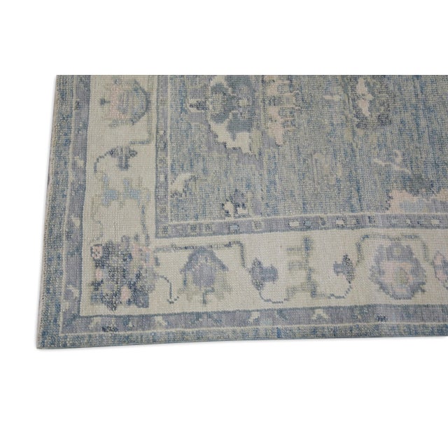 Modern Early 21st Century Blue Handwoven Turkish Oushak Runner 3'9" X 9'3" For Sale - Image 3 of 6