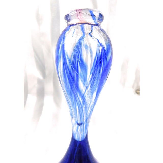 1980s Tall Blue Signed Art Glass Perfume Bottle For Sale - Image 4 of 7