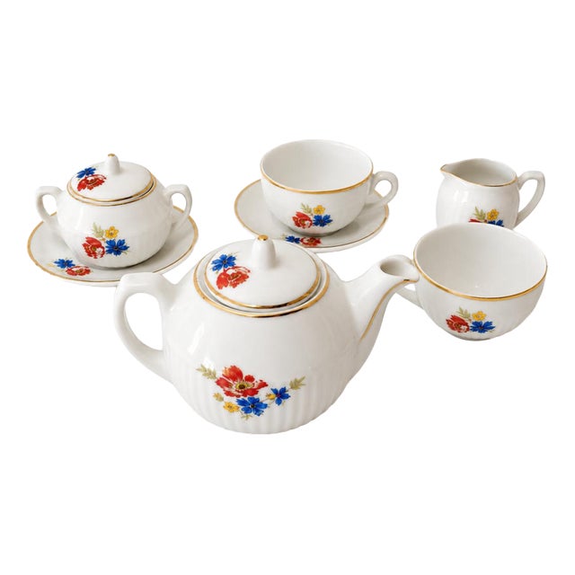 Porcelain Miniature Tea Service from Vista Alegre, Set of 7 For Sale