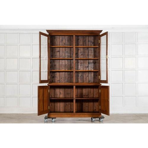 Large Antique English Oak Glazed Bookcase Cabinet, 1880 For Sale - Image 4 of 18