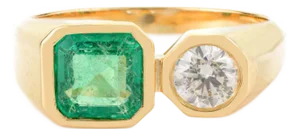 Cushion Cut Emerald Diamond Toi Et Moi 18k Gold Ring Size 6.5