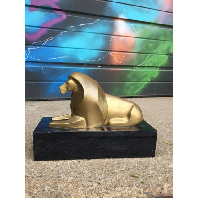 Hollywood Regency Small Lion Statue - Brass on Marble Base For Sale - Image 3 of 7