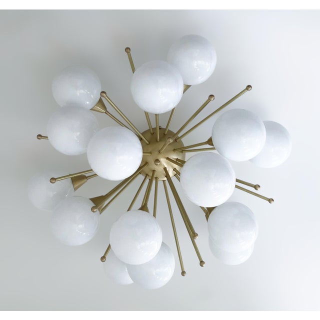 Italian 21st Century Mezzo Satin Brass Glossy White Murano Flush Mount by Fabio LTD For Sale - Image 3 of 8