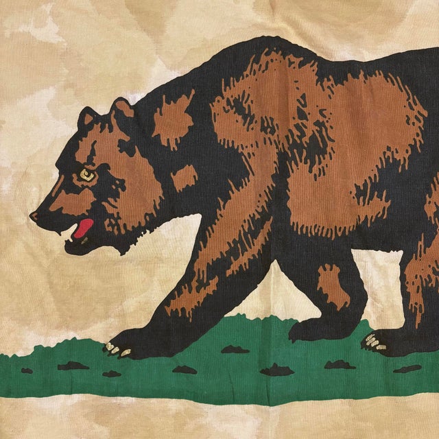 Large Tea-Stained Cotton California Republic State Bear Flag, Vintage Style, New For Sale - Image 4 of 7