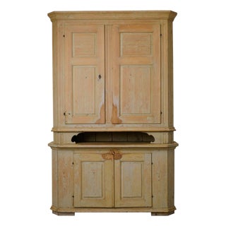 Large Antique Swedish Gustavian Style Folk Art Handmade Pine Cabinet For Sale