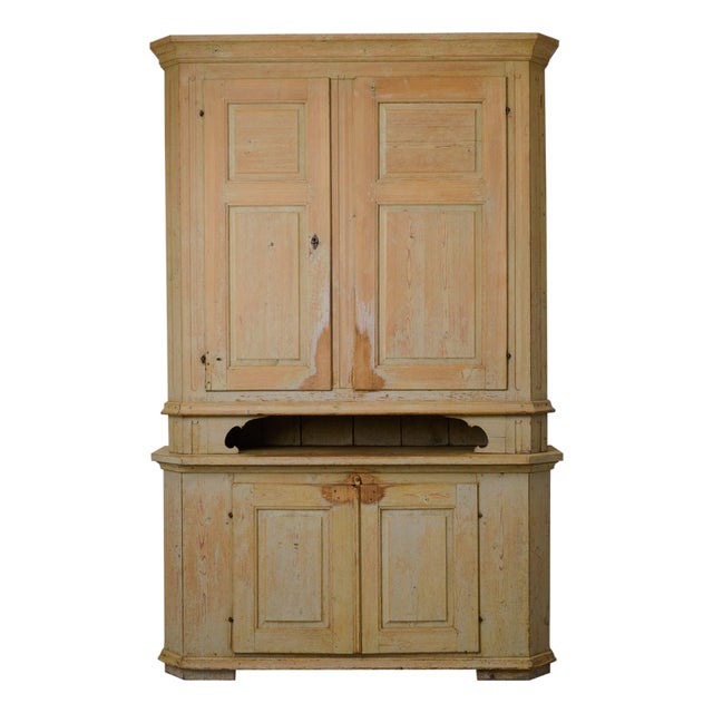 Large Antique Swedish Gustavian Style Folk Art Handmade Pine Cabinet For Sale