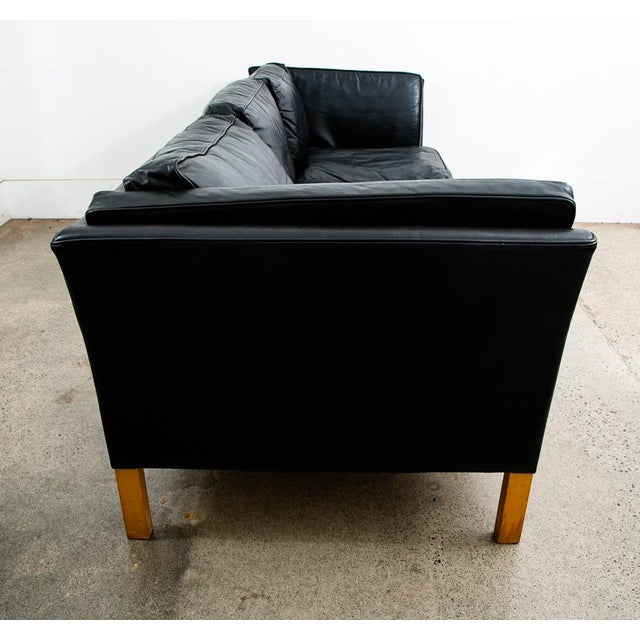 Mid 20th Century Danish Modern Sofa Couch 3 Seat Borge Mogensen Leather Black Settee For Sale - Image 4 of 12