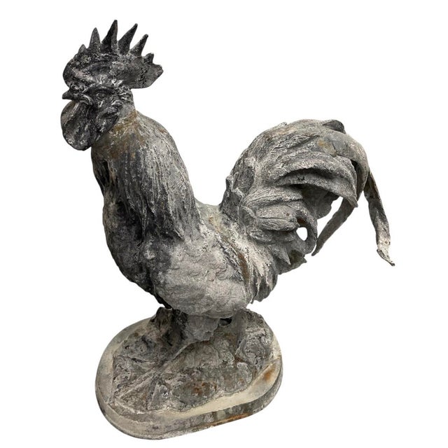 Vintage French Country Style Cast Iron Rooster Garden Statue For Sale - Image 4 of 12