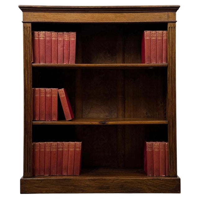 Antique Early 20th Century English Edwardian Oak Open Bookcase For Sale - Image 11 of 11