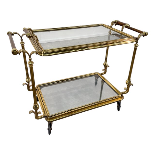 Mid-Century Gilt Brass Bar Cart, Circa 1960s For Sale