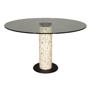 Round Marble Table with Glass Top, 1980s For Sale