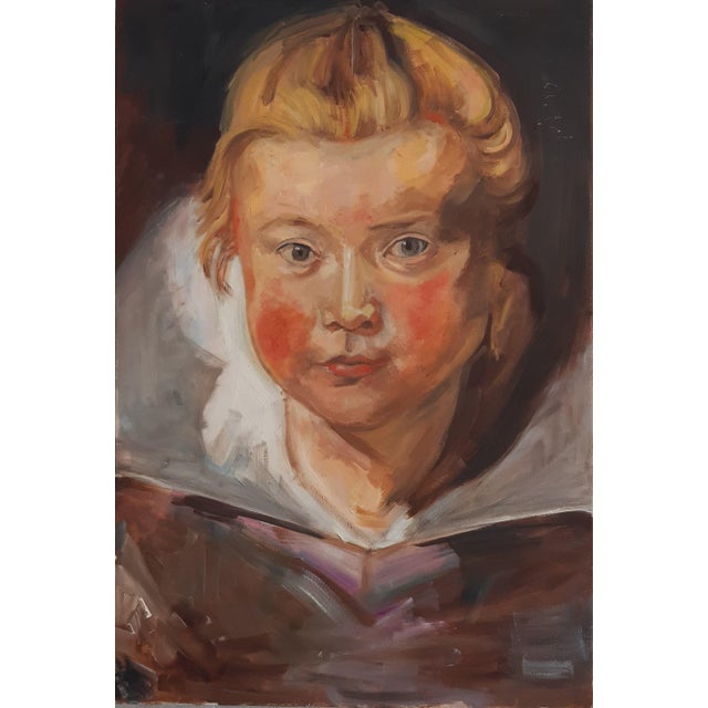 Antique Oil Painting: "Portrait of a Girl" by Ukrainian Artist Artemieva 60-40 For Sale