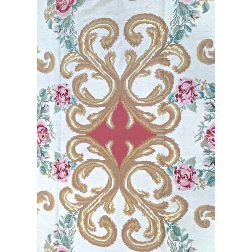 Antique 88" × 155" Portuguese floral needlepoint tapestry or rug. Aubusson in style and nature by the motifs and floral...