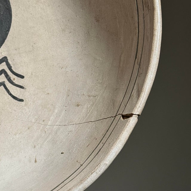 Ceramic Large Antique Mimbres/Acoma Hand Painted White Slip Bowl With Ant Lion For Sale - Image 7 of 11