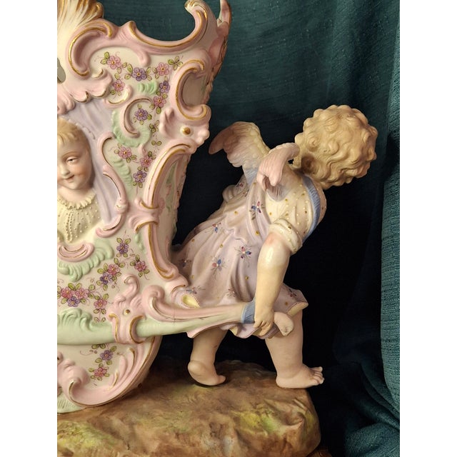 Ceramic Antique Heubach Bisque Porcelain Centerpiece Cherub Figural Large Vase Mold 173 For Sale - Image 7 of 18