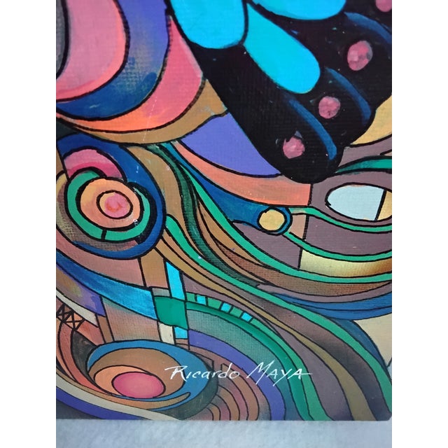 Blue "Portrait of Woman With Butterfly," by Ricardo Maya For Sale - Image 8 of 9