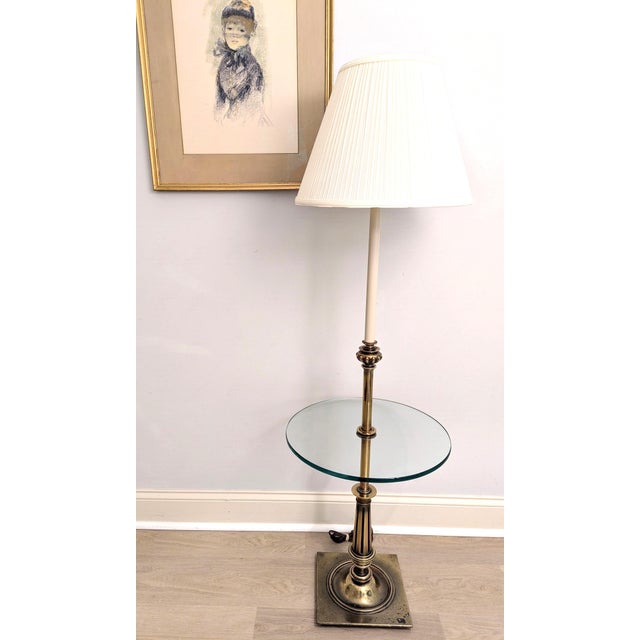 Elevate your living space with this exceptional Vintage Stiffel Brass Floor Lamp, a magnificent example of Mid-Century...