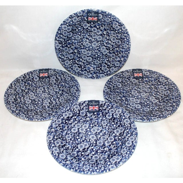 Mid-Century Modern Vintage Mid Century Modern Queens Calico English Cottage Blue & White Chintz 8 1/4" Salad Plates-Set of 4 For Sale - Image 3 of 3