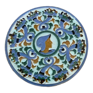 Vintage Spanish Polychrome Round Serving Plate, Marked to Underside