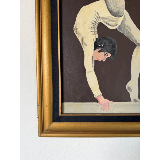 1970s Vintage J. Banas Figurative Acrobat Dancer Oil on Artist Board Painting, Framed For Sale - Image 9 of 13
