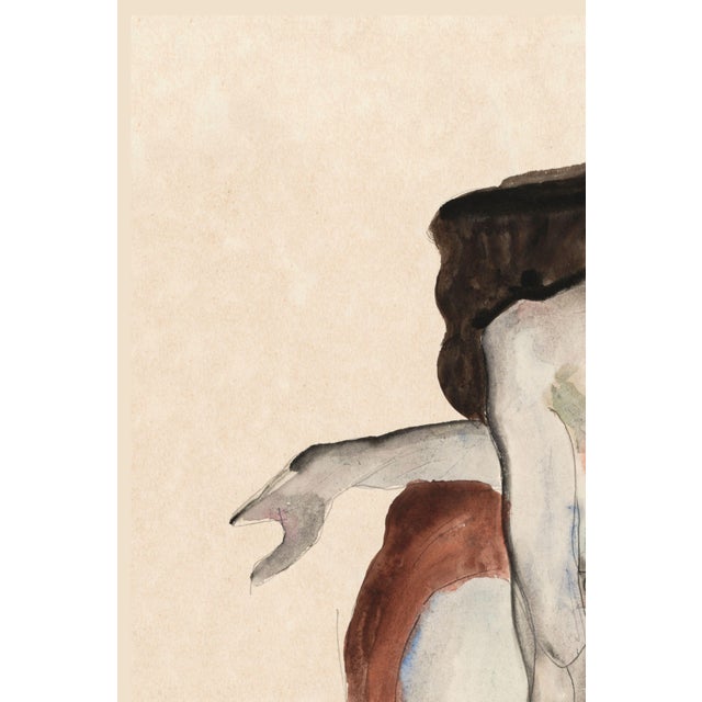 1912 Vintage Nude Figure Art Print by Egon Schiele, Crouching Nude - 20" X 30" For Sale In Buffalo - Image 6 of 10
