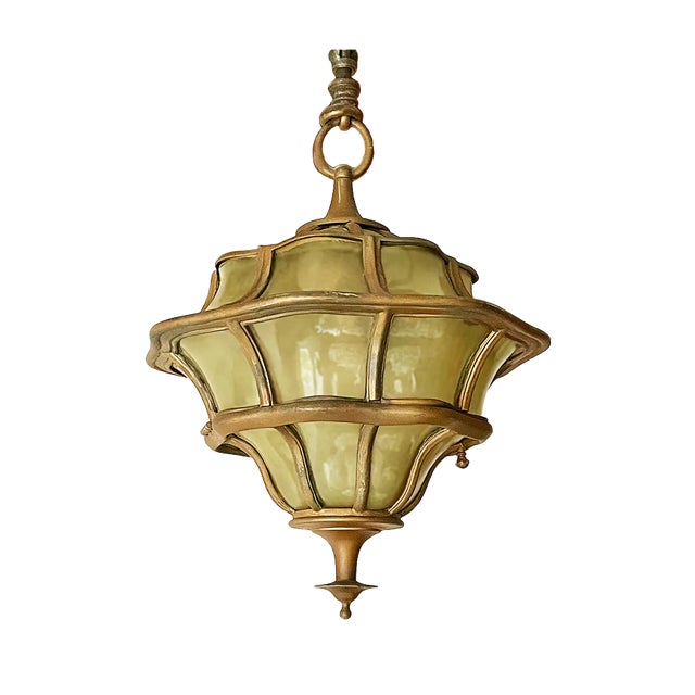 Ceiling Light Antique Ceiling Light With Curved Art Glass For Sale - Image 4 of 4