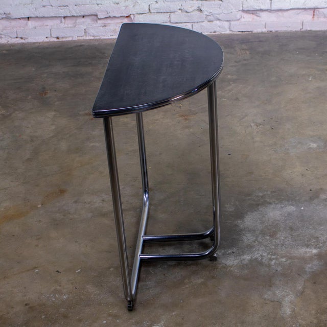 1920-1940’s Art Deco Streamline Moderne Royalchrome Demilune Console Table Chrome Tube Frame & Black Laminate Top For Sale - Image 11 of 18