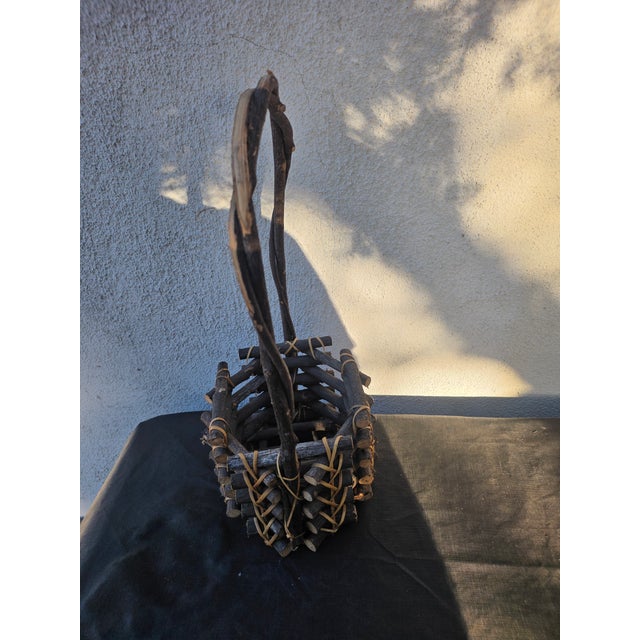 Black Twig Handmade Fruit Picking Basket Vintage For Sale In Los Angeles - Image 6 of 9