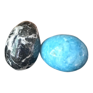 Pair of EggPair of Polished Stone Eggs – Caribbean Calcite & Zebra Jasper