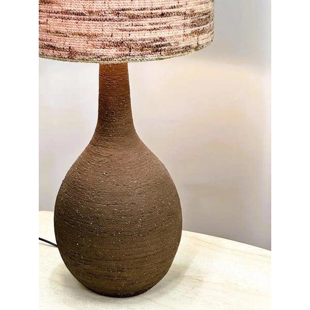 Width: 42 centimeters Height: 142 centimeters Vintage XL Textured Ceramic Floor Lamp with a woolen textured Shade of 82cm...