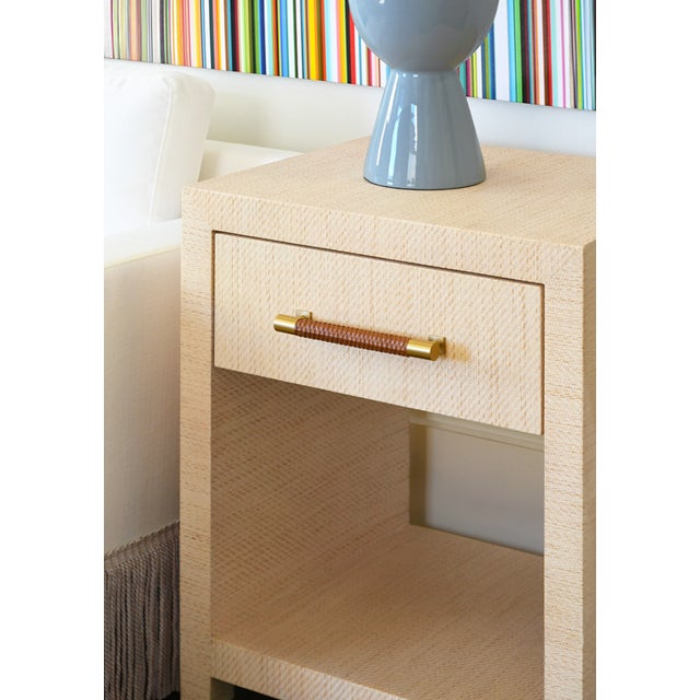 Worlds Away Matthew Izzo Home Pelham Natural Grasscloth One Drawer Side Table With Brass and Rattan Wrapped Handle For Sale - Image 4 of 6