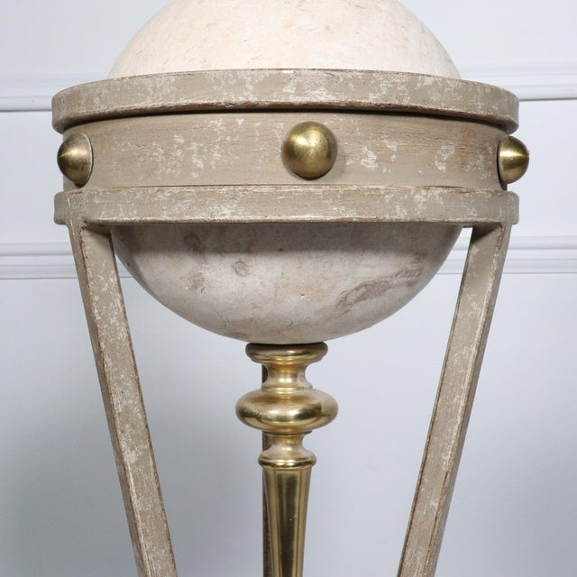 1990s Neoclassical Modern Micheal Taylor Travertine Cast Iron and Brass Sculptural Lamp For Sale In Tampa - Image 6 of 11