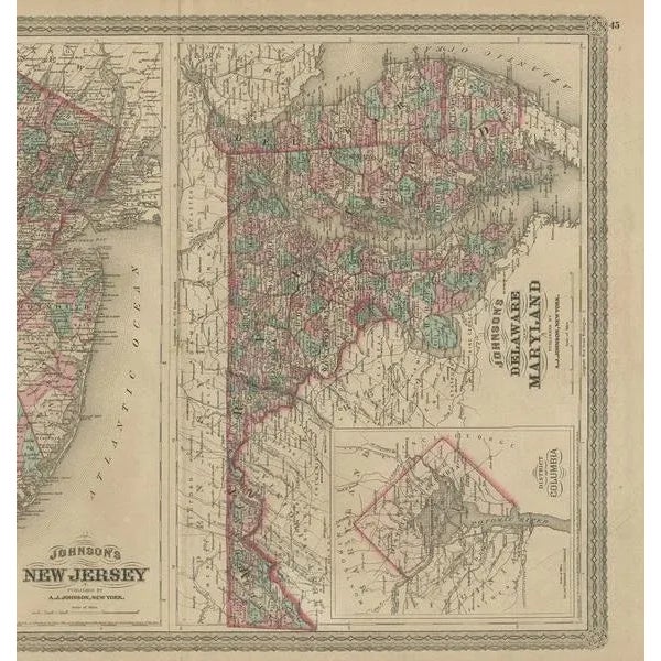 Antique Map of New Jersey and Delaware and Maryland by Johnson, 1872 For Sale - Image 4 of 5
