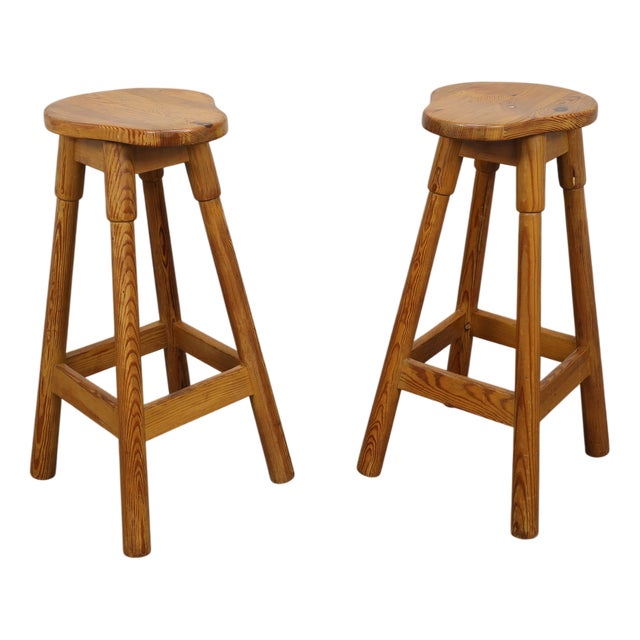 Bar Stools in Pinewood, 1970s, Set of 2 For Sale