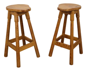 Bar Stools in Pinewood, 1970s, Set of 2