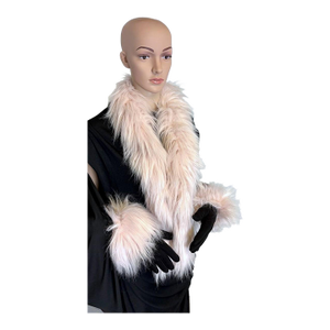 Evelyne Prélonge Faux Fur Scarf Stole & Gloves Set – Luxury French Winter Accessories in Blush Himalaya Pink