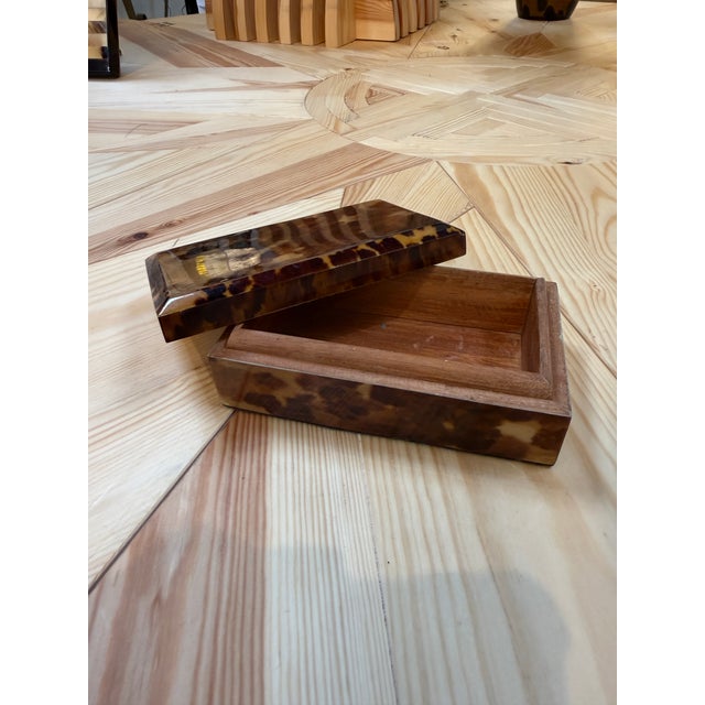 Modern Tortoiseshell-Style Wood Box With Beveled Lid For Sale - Image 3 of 6
