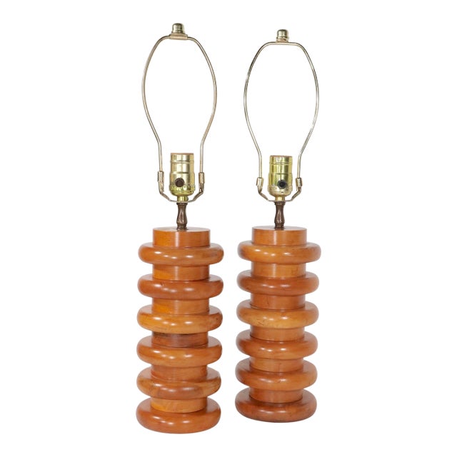Mid 20th Century Mid Century Modern Stacked Wood Table Lamps For Sale